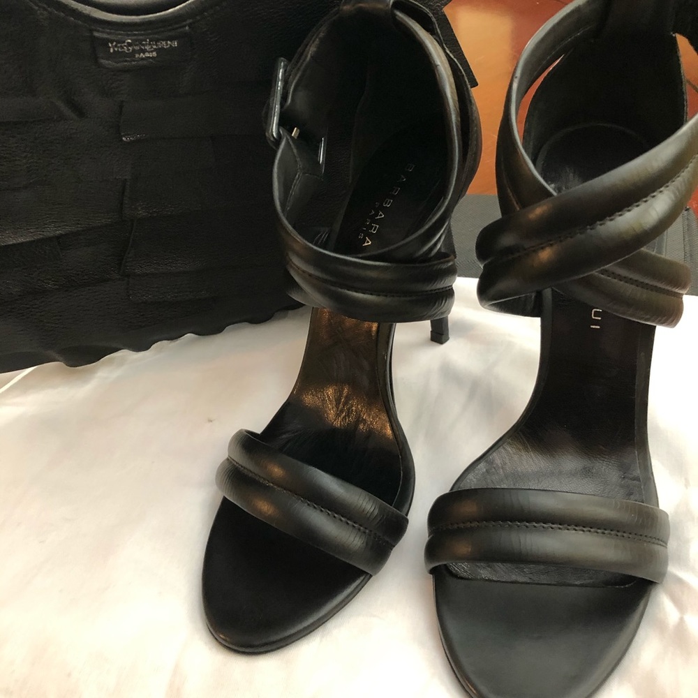 Barbara Bui Leather cross ankle strap heels shoe.